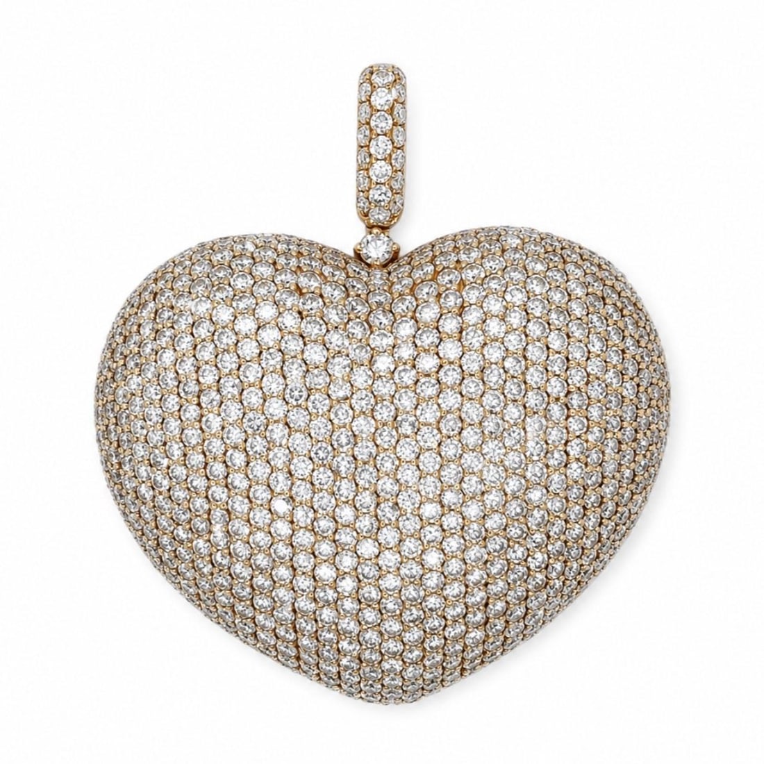 Diamond Heart Pendant in 18K Yellow Gold 9.50 Ct: Diamond Heart Pendant in 18K Yellow Gold 9.50 Ct Pre-owned 18K yellow gold heart pendant set with approximately 9.50 ct of diamonds. Specifications Item Type: Pendant Design: Heart Metal: 18K yellow g