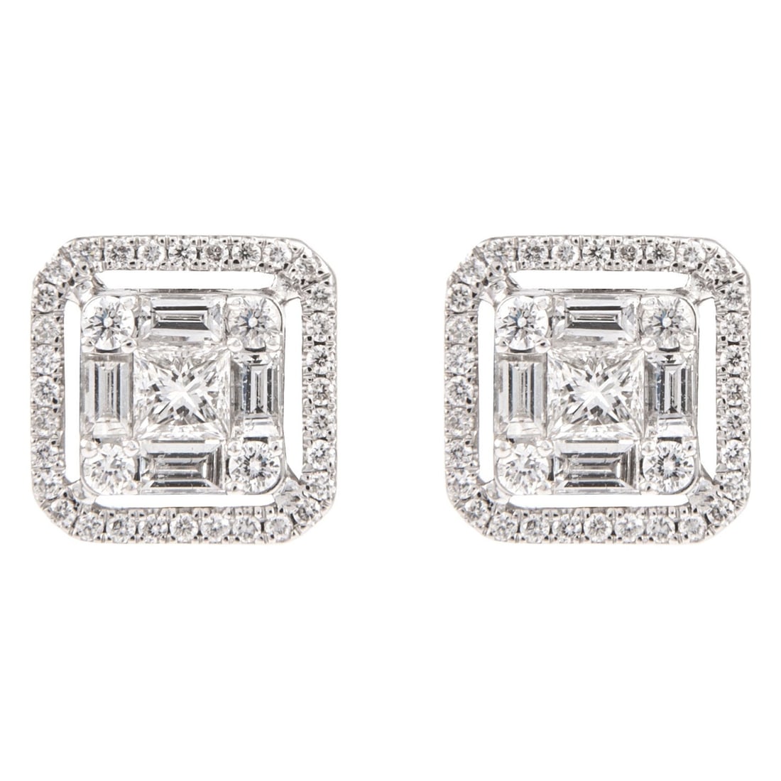 1.29ct Illusion Set Diamond Stud Earrings 18k White Gold: 1.29ct Illusion Set Diamond Stud Earrings 18k White Gold Experience the elegance of these stunning diamond stud earrings featuring a beautifully crafted illusion set design that mimics the appearance 