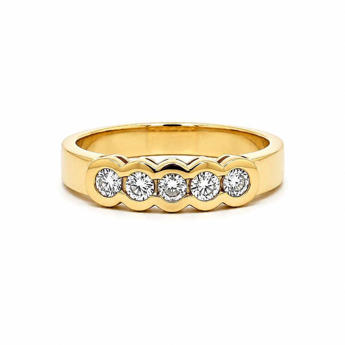 Unbranded 14k Yellow Gold 5 Diamond Band Ring 0.30ctw: Unbranded 14k Yellow Gold 5 Diamond Band Ring 0.30ctw Classic 5-stone band ring crafted in solid 14k yellow gold and set with natural round brilliant cut diamonds in a half bezel setting. This pre-own