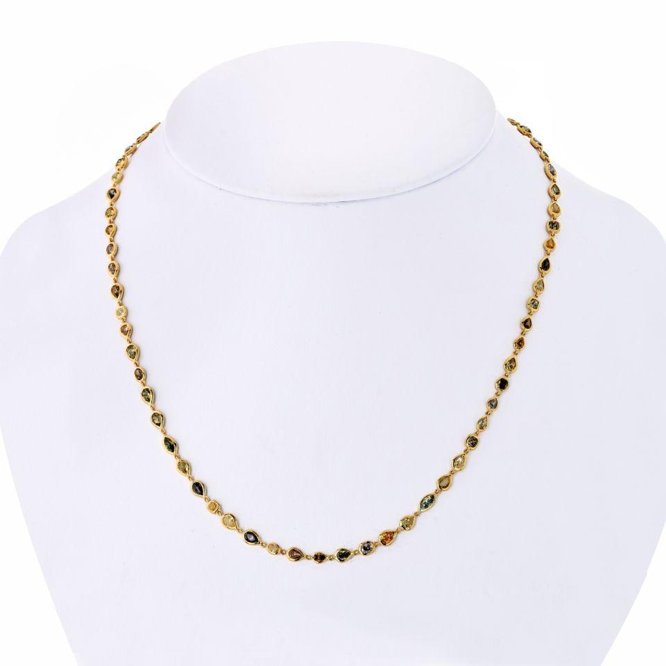 16 Inch 18K Gold Necklace With Fancy Color And White Diamonds By The Yard: 16 Inch 18K Gold Necklace With Fancy Color And White Diamonds By The Yard This handcrafted necklace features approximately 10.00 carats of natural fancy color and white diamonds, set in 18K yellow gol