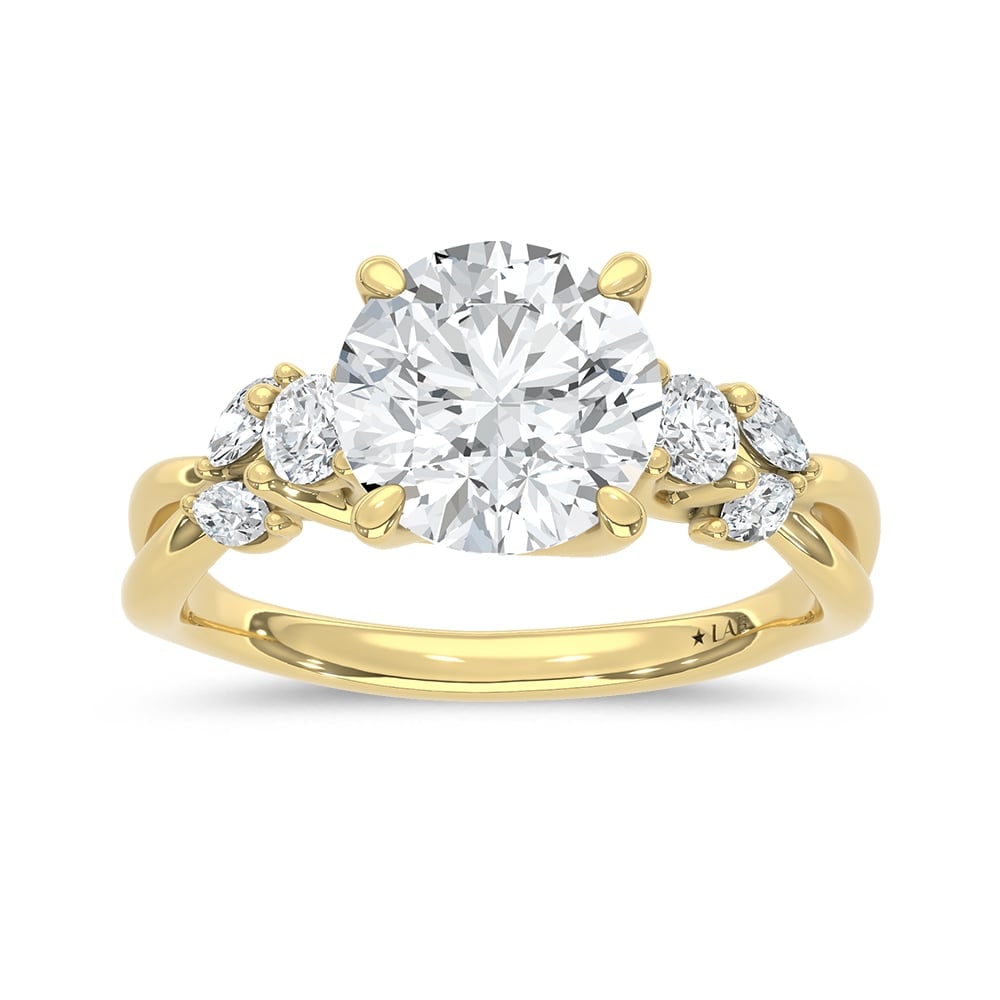 14K Yellow Gold Lab Grown Diamond 2 1/3 Ct.Tw. Round Shape Engagement Ring (Center 2 ct): 14K Yellow Gold Lab Grown Diamond 2 1/3 Ct.Tw. Round Shape Engagement Ring (Center 2 ct) 14k Yellow Gold Stone Color: D-f Stone Clarity: Vs Each ring is presented in standard size 6.5. Complimentary r