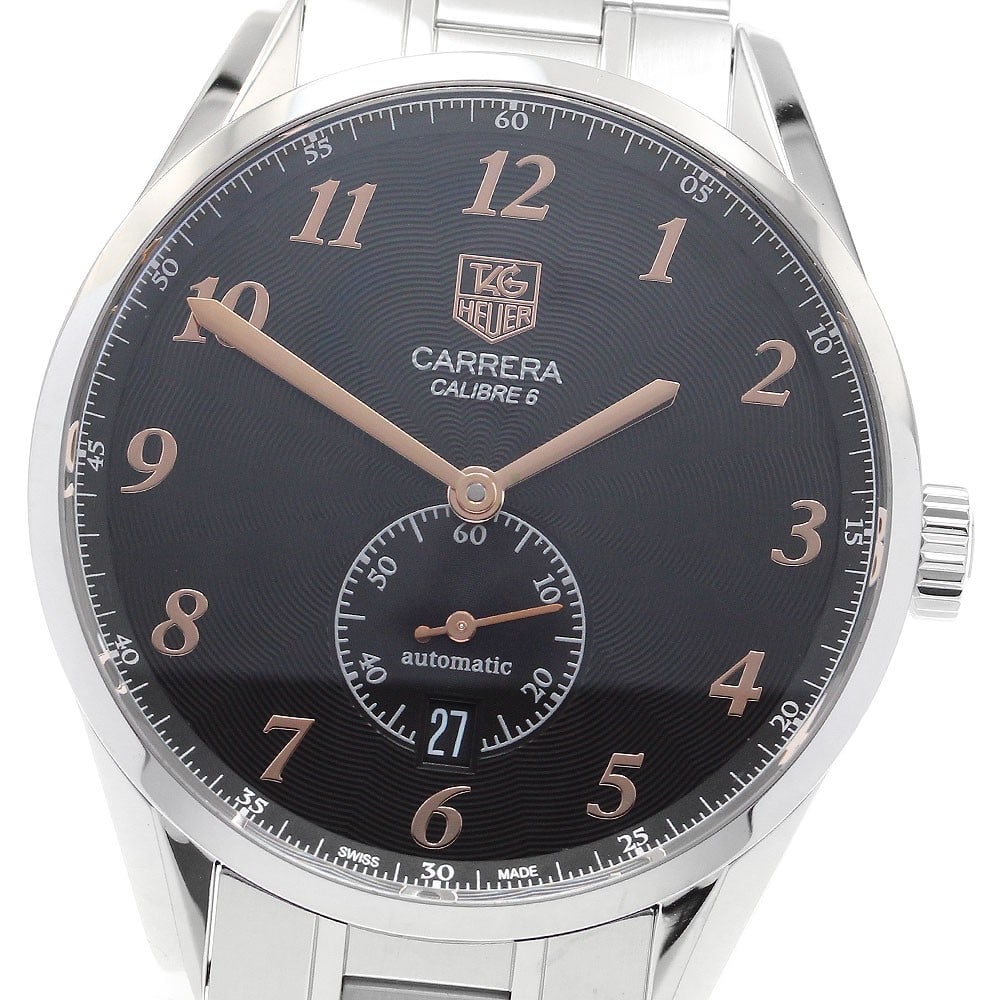 TAG Heuer Carrera Heritage WAS2114 Mens Automatic Date Watch: TAG Heuer Carrera Heritage WAS2114 Mens Automatic Date Watch Pre-owned TAG Heuer Carrera Heritage Caliber 6 Date men's wristwatch with automatic movement and a black dial. This stainless steel watch f