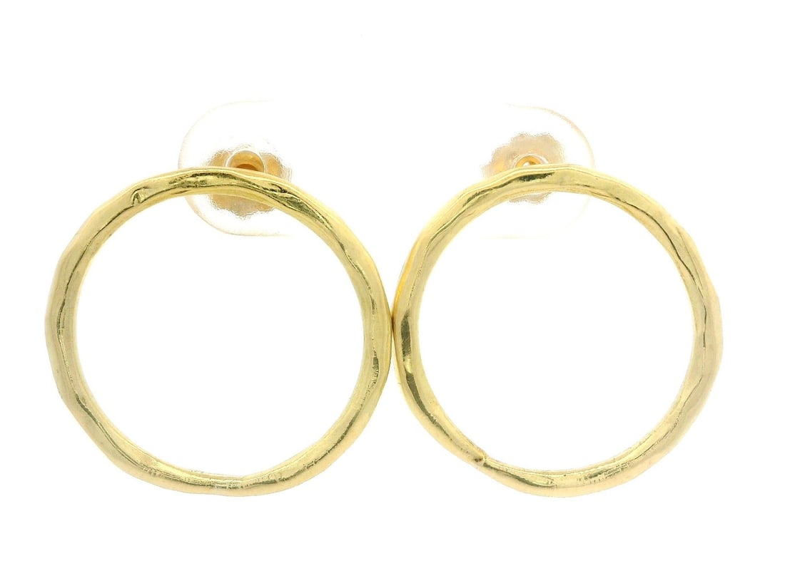 18K Yellow Gold Hammered Open Circle Petite Dangle Earrings: 18K Yellow Gold Hammered Open Circle Petite Dangle Earrings These elegant petite earrings feature a solid 18k yellow gold construction with a unique hammered texture finish, making them perfect for ev