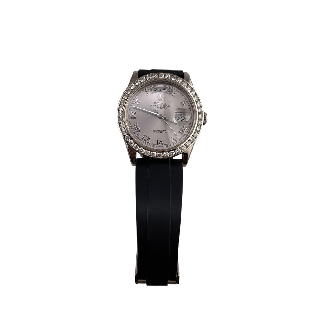 Rolex 118239 Day-Date Silver Roman Dial Diamond Bezel Aftermarket Rubber Strap (1 of 3)