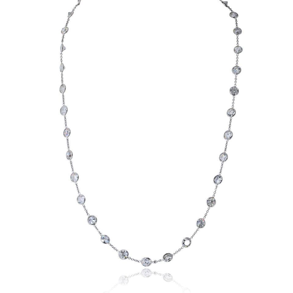 Platinum Diamonds by the Yard Necklace with 21.18ct Old European Cut: Platinum Diamonds by the Yard Necklace with 21.18ct Old European Cut This exceptional diamonds by the yard necklace features 35 old European cut diamonds set in platinum, with a total diamond weight o