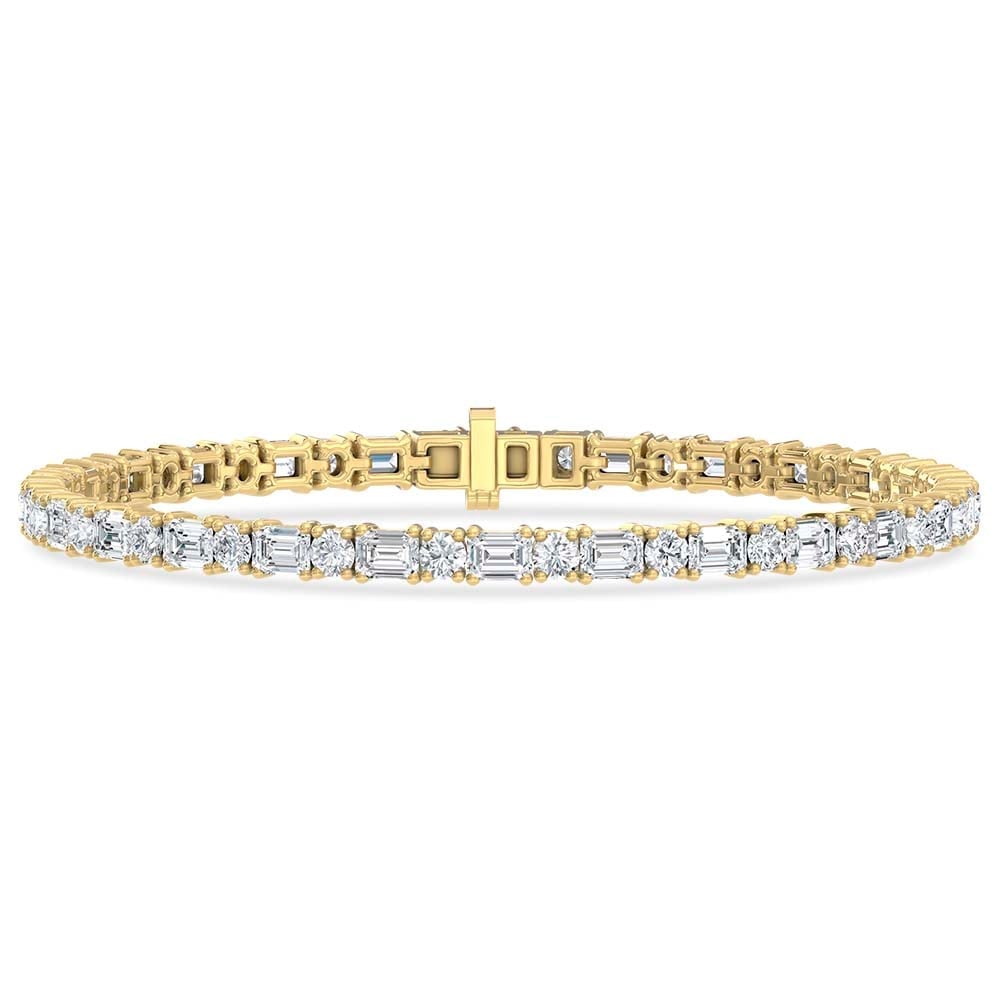 14K Yellow Gold Lab Grown Diamond 5 1/2 Ct.Tw. Round and Emerald Tennis Bracelet: 14K Yellow Gold Lab Grown Diamond 5 1/2 Ct.Tw. Round and Emerald Tennis Bracelet Experience timeless elegance with a modern edge in this stunning lab-grown diamond tennis bracelet, crafted in radiant 