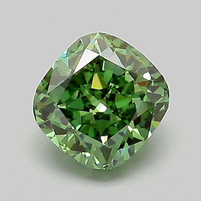 Loose Diamond - CUSHION MODIFIED 1.01ct Fancy Vivid Green VVS2: Loose Diamond - CUSHION MODIFIED 1.01ct Fancy Vivid Green VVS2 Source: This is a real non-mined Diamond that has been grown in a lab Shape: CUSHION MODIFIED Carats: 1.01 Color: Fancy Vivid Green Certi