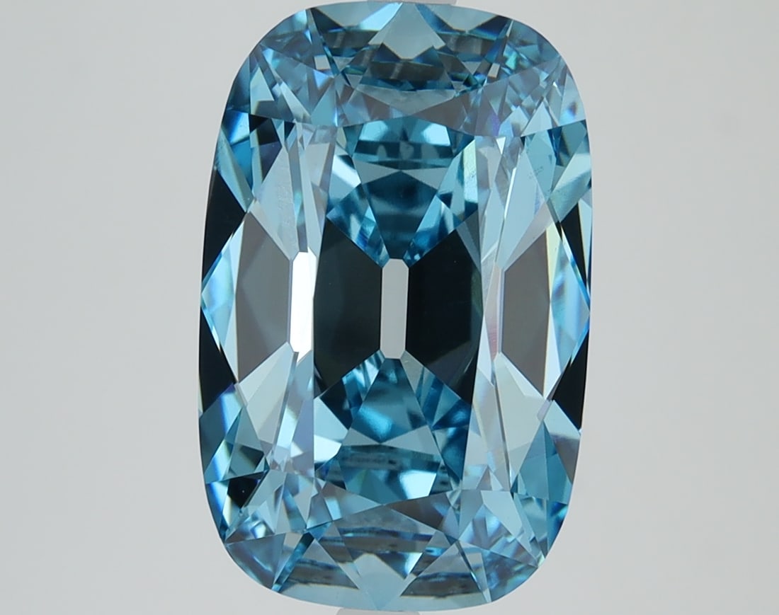 Loose Diamond - Cushion Brilliant 4.88ct BLUE VVS2: Loose Diamond - Cushion Brilliant 4.88ct BLUE VVS2 Source: This is a real non-mined Diamond that has been grown in a lab Shape: Cushion Brilliant Carats: 4.88 Color: BLUE Clarity: VVS2 Certification: 