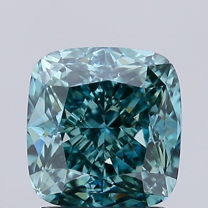 Loose Diamond - CUSHION MODIFIED 1.94ct Fancy Vivid Blueish Green VS1: Loose Diamond - CUSHION MODIFIED 1.94ct Fancy Vivid Blueish Green VS1 Source: This is a real non-mined Diamond that has been grown in a lab Shape: CUSHION MODIFIED Carats: 1.94 Color: Fancy Vivid Blue