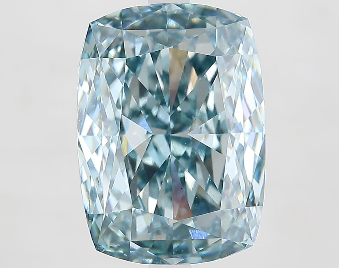 Loose Diamond - CUSHION MODIFIED 7.0ct Fancy Intense Blueish Green VS2: Loose Diamond - CUSHION MODIFIED 7.0ct Fancy Intense Blueish Green VS2 Source: This is a real non-mined Diamond that has been grown in a lab Shape: CUSHION MODIFIED Carats: 7.0 Color: Fancy Intense Bl