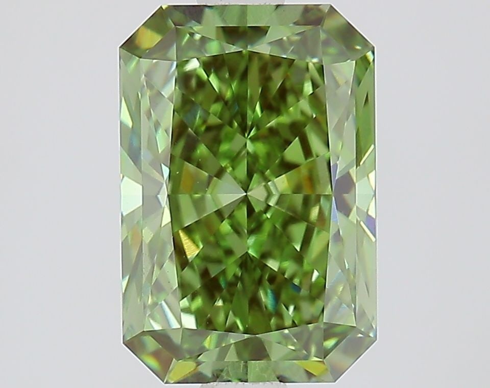 Loose Diamond - RADIANT 2.13ct Fancy Vivid Green VVS2: Loose Diamond - RADIANT 2.13ct Fancy Vivid Green VVS2 Source: This is a real non-mined Diamond that has been grown in a lab Shape: RADIANT Carats: 2.13 Color: Fancy Vivid Green Certification: IGI