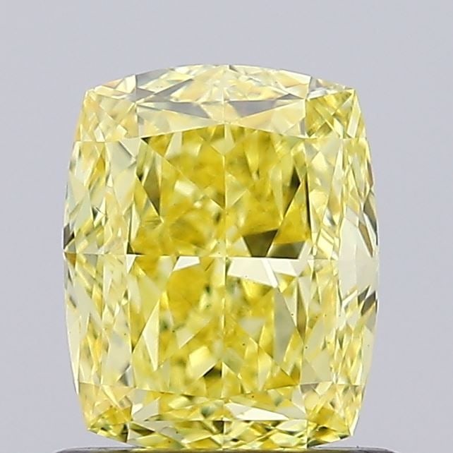 Loose Diamond - CUSHION MODIFIED 0.91ct Fancy Vivid Yellow VS1: Loose Diamond - CUSHION MODIFIED 0.91ct Fancy Vivid Yellow VS1 Source: This is a real non-mined Diamond that has been grown in a lab Shape: CUSHION MODIFIED Carats: 0.91 Color: Fancy Vivid Yellow Cert
