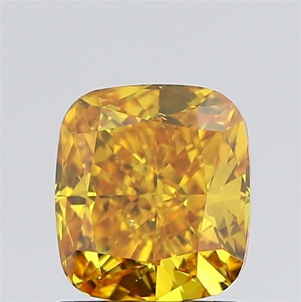 Loose Diamond - CUSHION BRILLIANT 1.57ct Fancy Vivid Orangey Yellow SI1: Loose Diamond - CUSHION BRILLIANT 1.57ct Fancy Vivid Orangey Yellow SI1 Source: This is a real non-mined Diamond that has been grown in a lab Shape: CUSHION BRILLIANT Carats: 1.57 Color: Fancy Vivid O