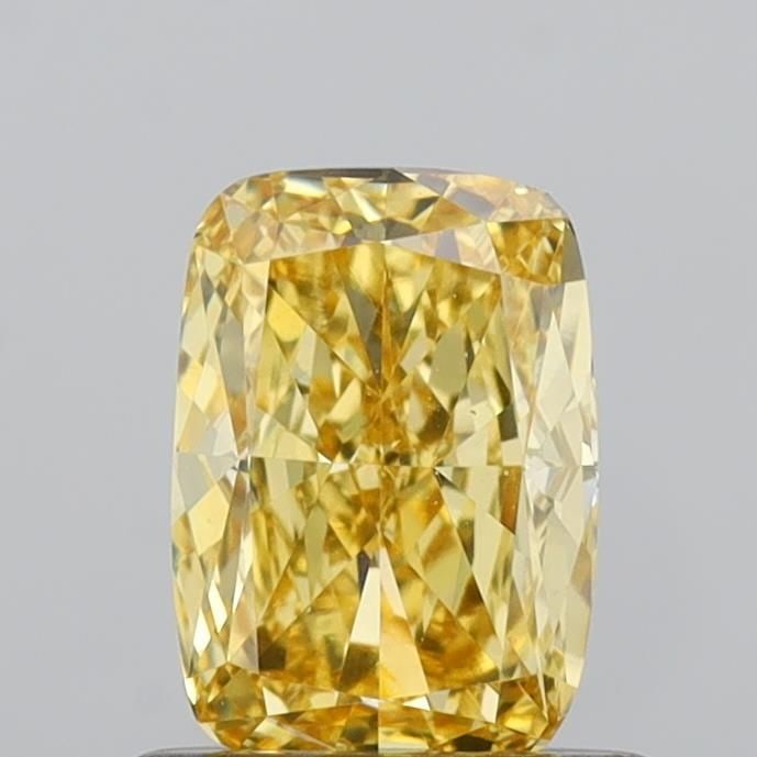 Loose Diamond - CUSHION MODIFIED 0.87ct Fancy Intense Yellow VS1: Loose Diamond - CUSHION MODIFIED 0.87ct Fancy Intense Yellow VS1 Source: This is a real non-mined Diamond that has been grown in a lab Shape: CUSHION MODIFIED Carats: 0.87 Color: Fancy Intense Yellow 