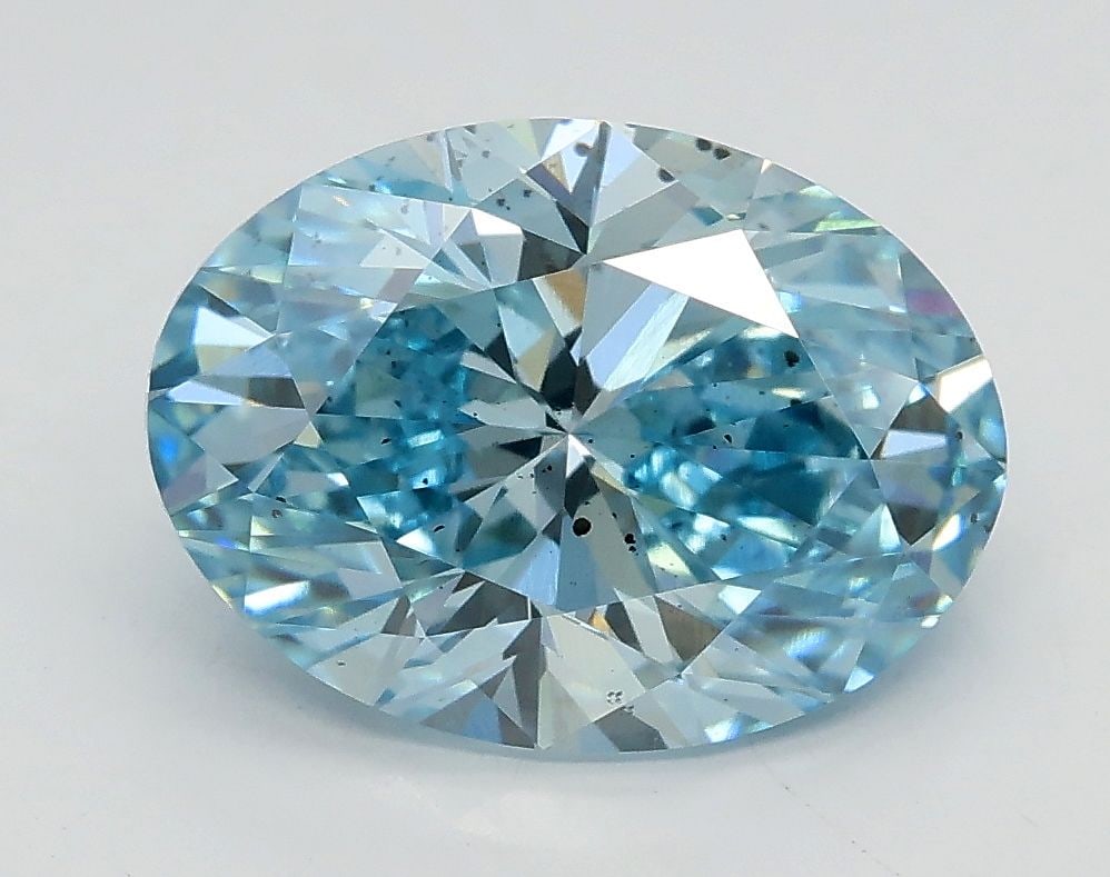 Loose Diamond - OVAL 2.7ct Fancy Vivid Greenish Blue SI1: Loose Diamond - OVAL 2.7ct Fancy Vivid Greenish Blue SI1 Source: This is a real non-mined Diamond that has been grown in a lab Shape: OVAL Carats: 2.7 Color: Fancy Vivid Greenish Blue Certification: I