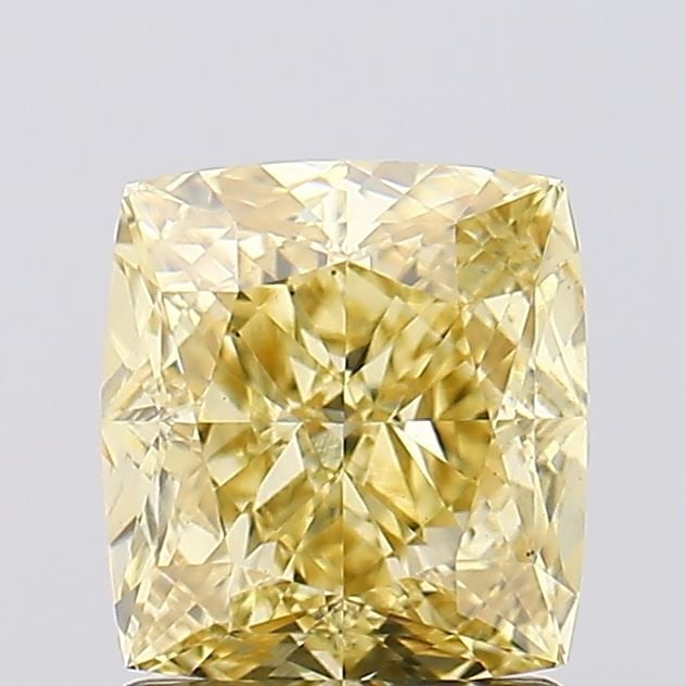 Loose Diamond - CUSHION MODIFIED 1.69ct Fancy Intense Yellow VS1: Loose Diamond - CUSHION MODIFIED 1.69ct Fancy Intense Yellow VS1 Source: This is a real non-mined Diamond that has been grown in a lab Shape: CUSHION MODIFIED Carats: 1.69 Color: Fancy Intense Yellow 