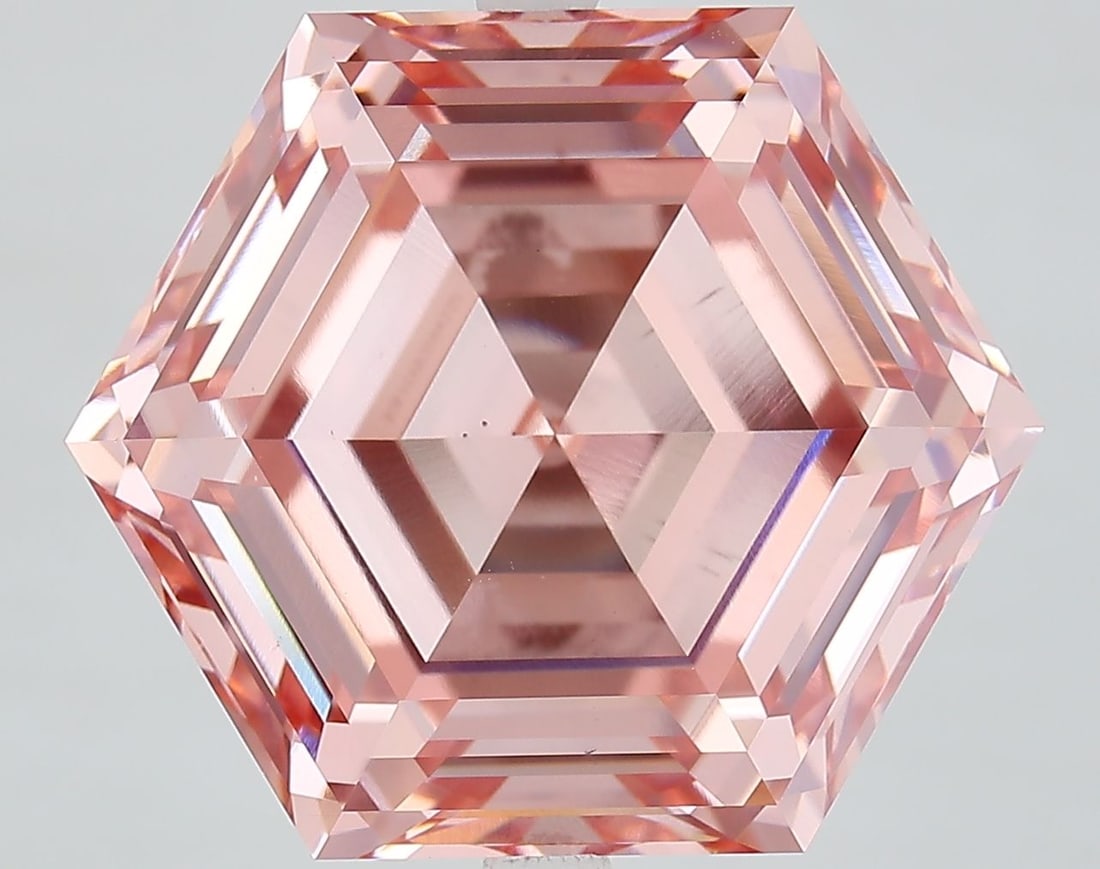 Loose Diamond - HEXAGONAL 15.14ct Fancy Vivid Pink VS1: Loose Diamond - HEXAGONAL 15.14ct Fancy Vivid Pink VS1 Source: This is a real non-mined Diamond that has been grown in a lab Shape: HEXAGONAL Carats: 15.14 Color: Fancy Vivid Pink Certification: IGI V