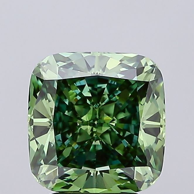 Loose Diamond - CUSHION MODIFIED 3.14ct Fancy Vivid Green VS1: Loose Diamond - CUSHION MODIFIED 3.14ct Fancy Vivid Green VS1 Source: This is a real non-mined Diamond that has been grown in a lab Shape: CUSHION MODIFIED Carats: 3.14 Color: Fancy Vivid Green Certif