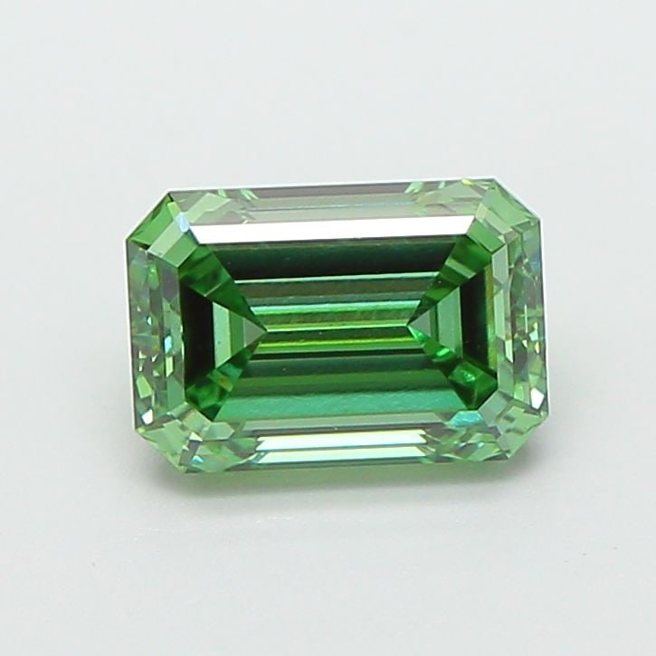 Loose Diamond - EMERALD 1.58ct Fancy Vivid Green VS1: Loose Diamond - EMERALD 1.58ct Fancy Vivid Green VS1 Source: This is a real non-mined Diamond that has been grown in a lab Shape: EMERALD Carats: 1.58 Color: Fancy Vivid Green Certification: IGI Video