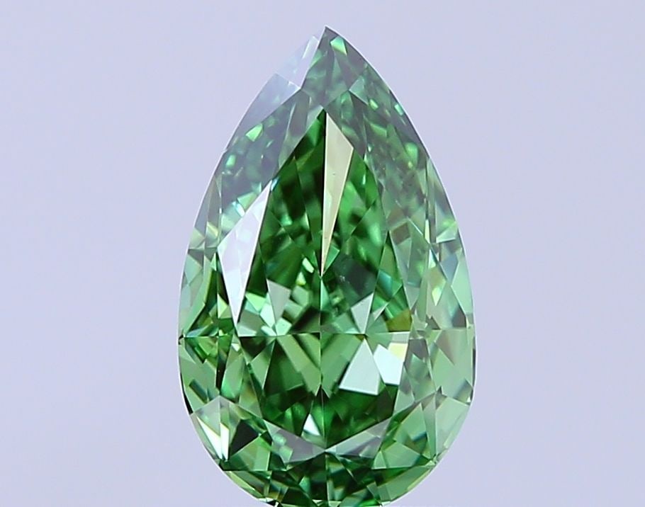 Loose Diamond - PEAR 1.52ct Fancy Vivid Green VVS2: Loose Diamond - PEAR 1.52ct Fancy Vivid Green VVS2 Source: This is a real non-mined Diamond that has been grown in a lab Shape: PEAR Carats: 1.52 Color: Fancy Vivid Green Certification: IGI Video: