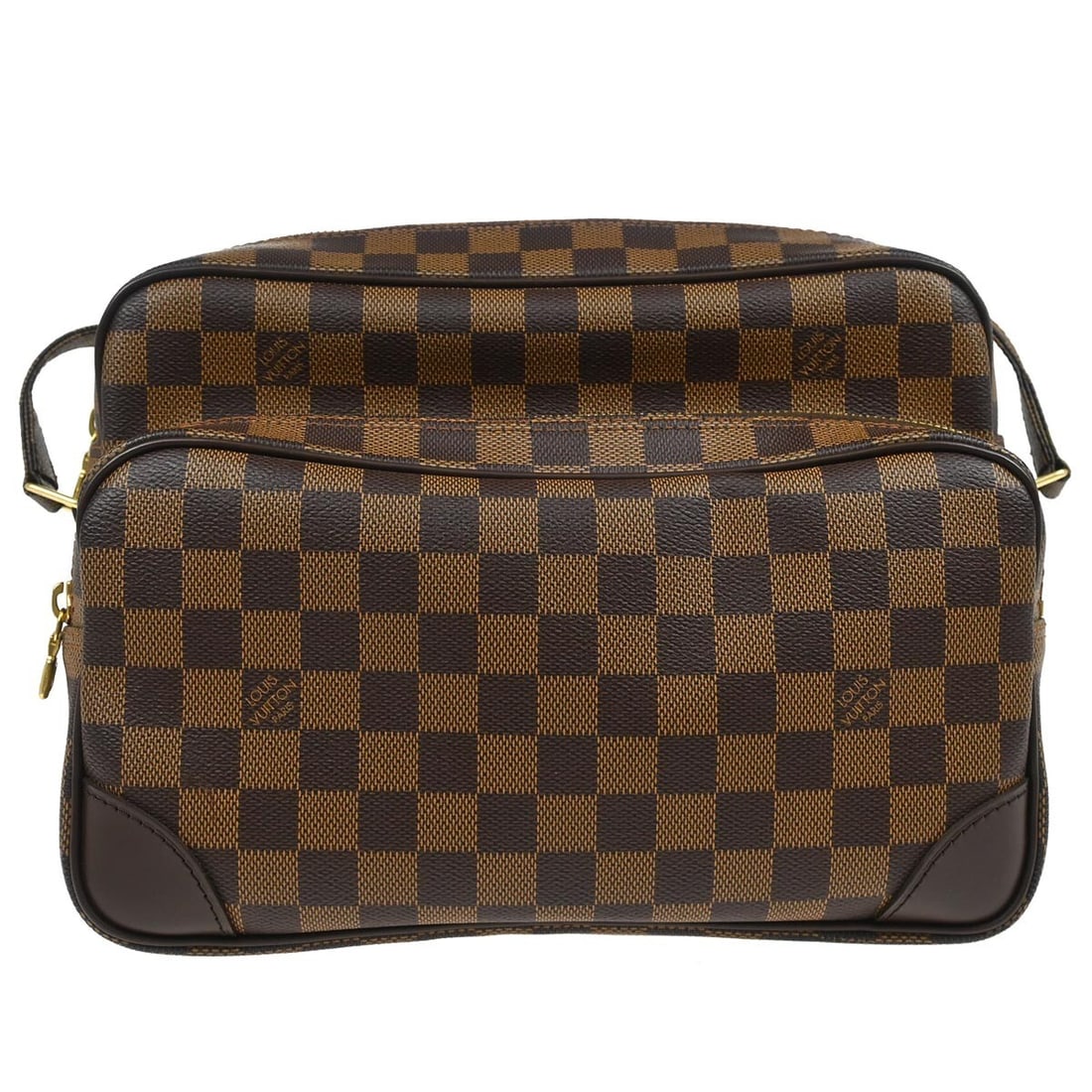 Louis Vuitton Nile Damier Canvas Crossbody Shoulder Bag N48062: Louis Vuitton Nile Damier Canvas Crossbody Shoulder Bag N48062 Louis Vuitton Nile shoulder bag in Damier canvas and leather with an Ebene brown exterior. This medium bag features a zip closure, adjust