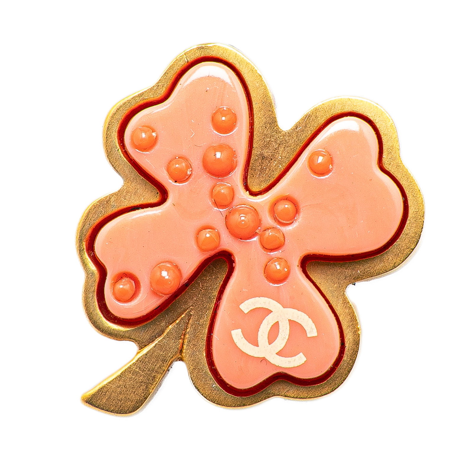 Chanel Four Leaf Clover Gold Tone Resin Brooch (1 of 4)