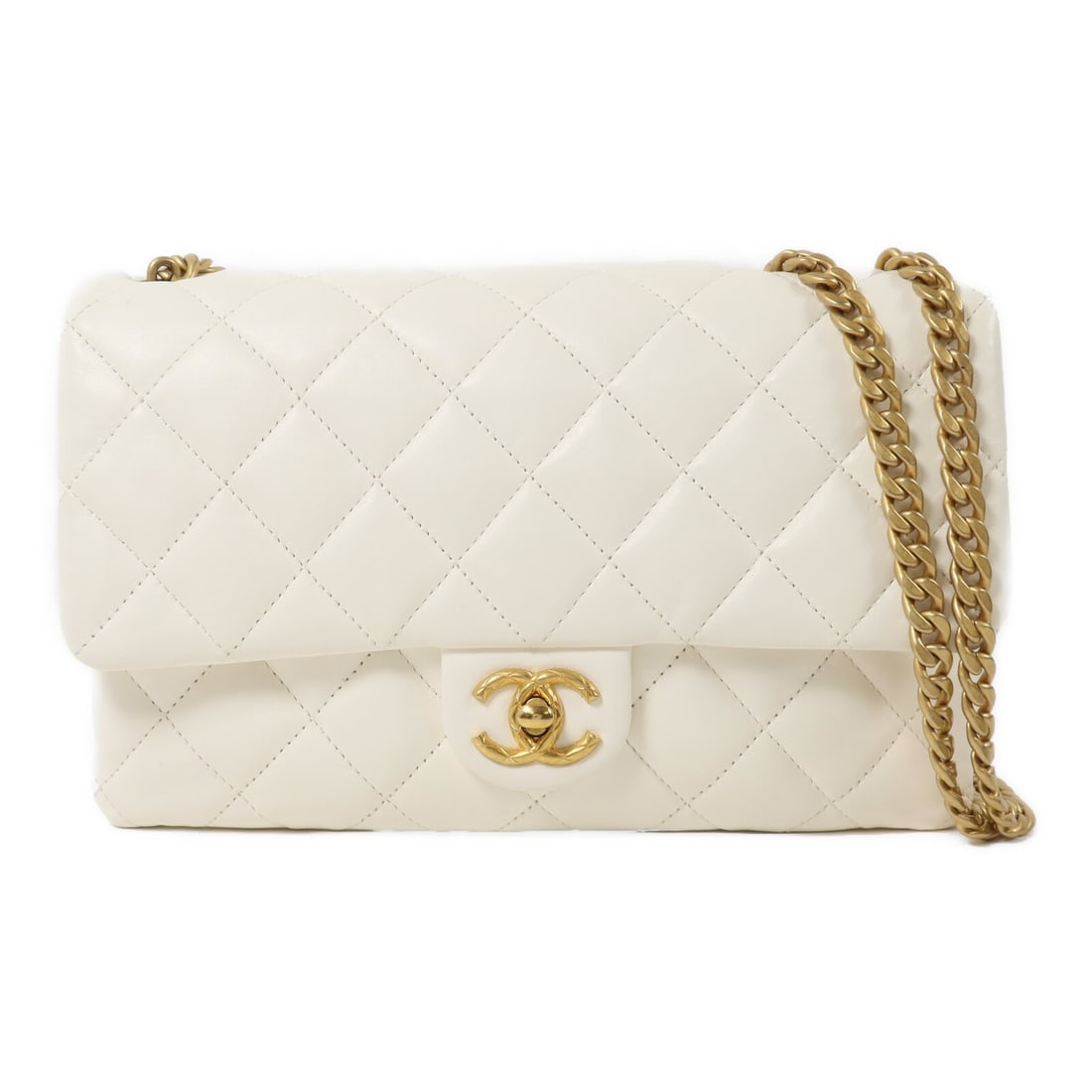 CHANEL AS3393 CC Shoulder Bag White Lambskin Chain GHW (1 of 15)