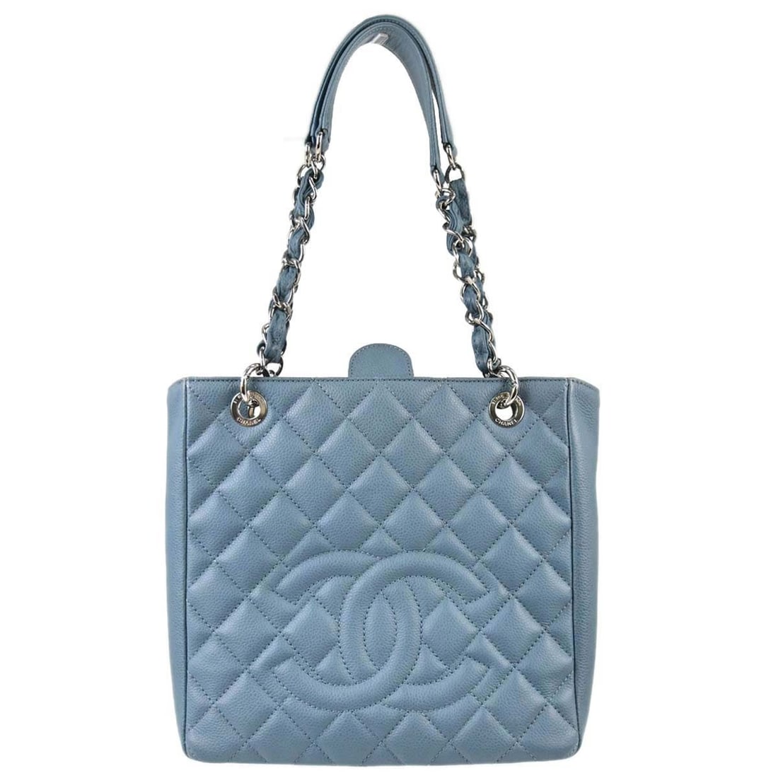 CHANEL Petite Shopping Tote Blue Caviar Leather Chain Handbag (1 of 15)