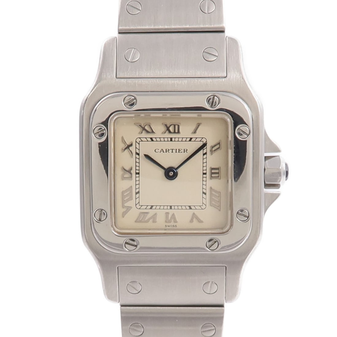 Cartier W20024D6 Santos ladies quartz wristwatch in stainless steel: Cartier W20024D6 Santos ladies quartz wristwatch in stainless steel Cartier Santos W20024D6 women's quartz wristwatch with a stainless steel case and bracelet and a white dial. This wristwatch include