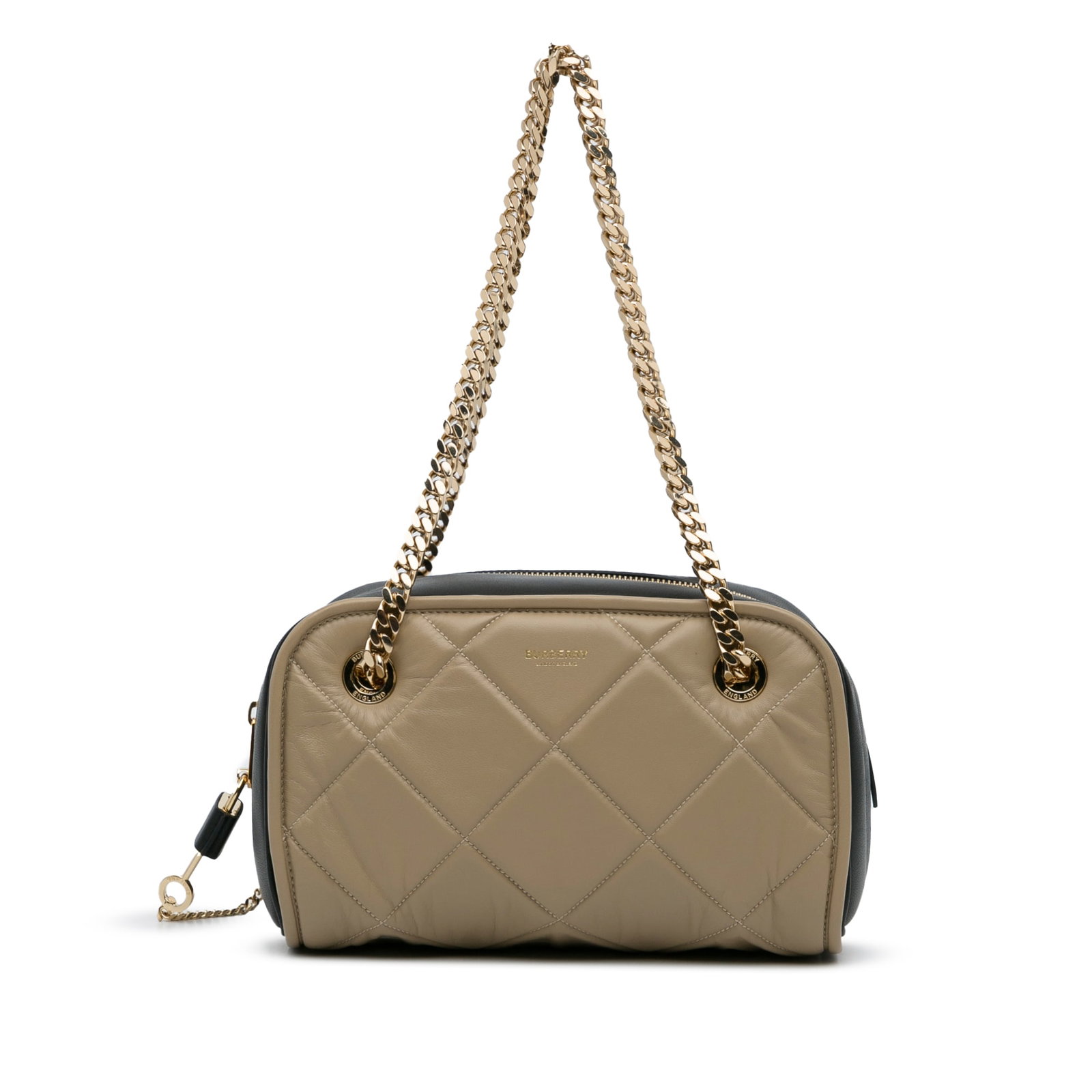 Burberry Quilted Cube Chain Bag Brown Leather Made in Italy: Burberry Quilted Cube Chain Bag Brown Leather Made in Italy The Burberry Quilted Cube Chain Shoulder Bag is an elegant accessory crafted from high-quality quilted leather. It features stylish chain st