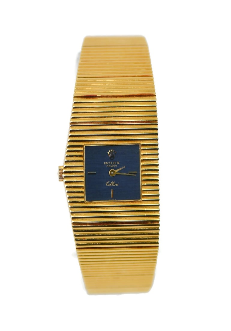 Rolex Queen Midas 18K Yellow Gold Blue Dial Watch Ref 4343: Rolex Queen Midas 18K Yellow Gold Blue Dial Watch Ref 4343 Presenting the exquisite Rolex Queen Midas wristwatch, a stunning blend of luxury and elegance. This pre-owned timepiece features a striking 