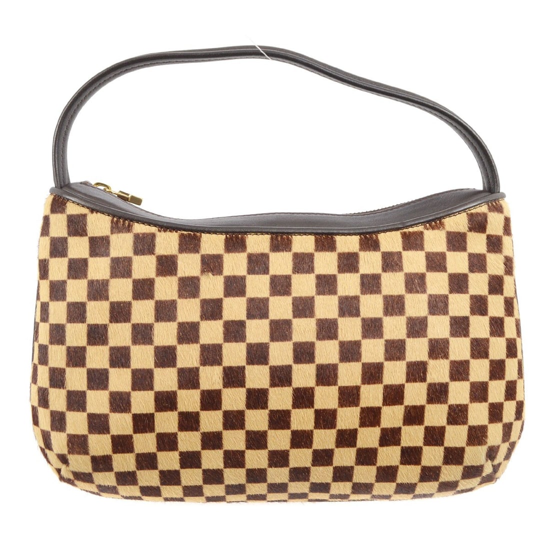 Louis Vuitton Tiger Top Handle Bag Damier Sauvage Fur Leather M92132: Louis Vuitton Tiger Top Handle Bag Damier Sauvage Fur Leather M92132 Louis Vuitton Damier Sauvage Tiger handbag in small size, made in Italy. It features a zip closure, top handle bag style, brown and