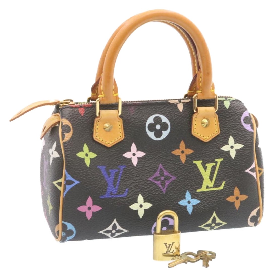 Louis Vuitton M92644 Mini Speedy Black Monogram Multicolor Hand Bag: Louis Vuitton M92644 Mini Speedy Black Monogram Multicolor Hand Bag Louis Vuitton Monogram Multicolor Mini Speedy handbag in black Monogram Multicolor canvas. Made in France, this women's handbag incl