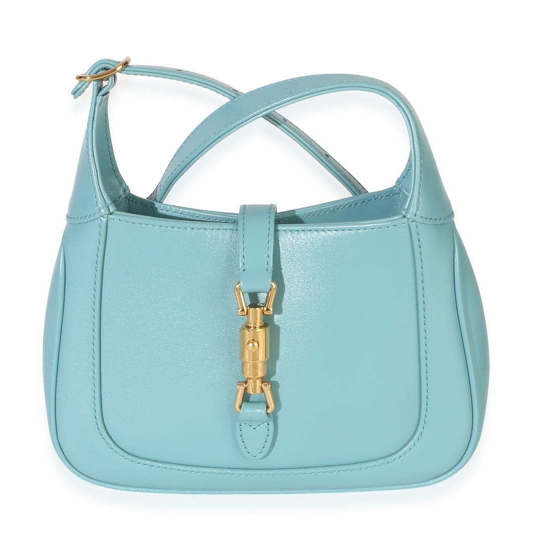 Gucci Mini Jackie 1961 Hobo Blue Leather with Strap Dustbag: Gucci Mini Jackie 1961 Hobo Blue Leather with Strap Dustbag Pre-owned Gucci Mini Jackie 1961 hobo bag in blue leather with a push-lock closure and beige microfiber lining. This unisex design includes 