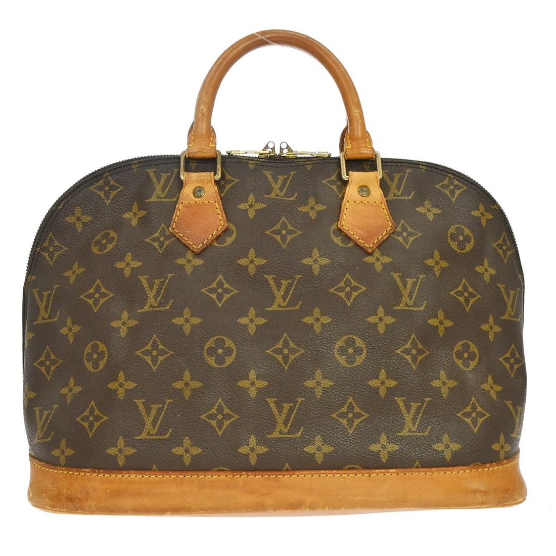 Louis Vuitton Alma Brown Canvas Handbag: Louis Vuitton Alma Brown Canvas Handbag Louis Vuitton Alma Monogram handbag in brown canvas with a classic structured silhouette. Made in France, this piece is in fair condition with visible wear thro
