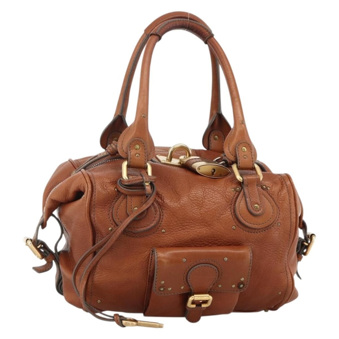 Chloe Paddington brown leather handbag with dust bag Italy: Chloe Paddington brown leather handbag with dust bag Italy Chloe Paddington handbag in brown leather with gold- and silver-tone accents. Includes a dust bag. Made in Italy. Condition is ranked B with 