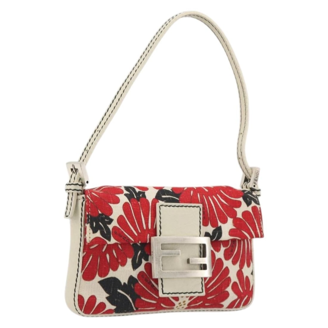 FENDI Mamma Baguette red canvas handbag with dust bag: FENDI Mamma Baguette red canvas handbag with dust bag Fendi Mamma Baguette handbag in red canvas with silver-tone accents. Made in Italy, this women's handbag includes a dust bag. Condition is ranked 