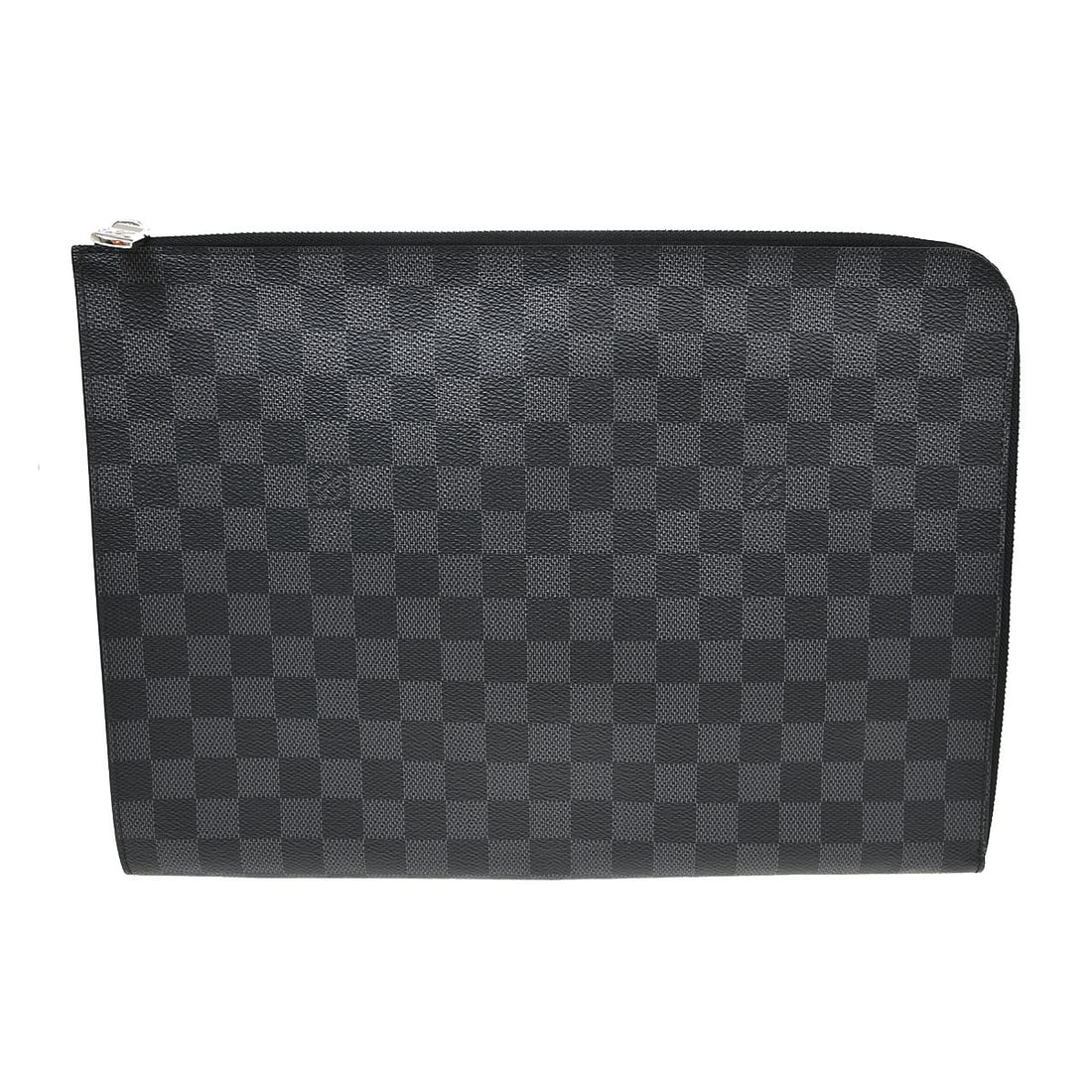 Louis Vuitton Pochette Jour GM Damier Graphite Clutch N41501: Louis Vuitton Pochette Jour GM Damier Graphite Clutch N41501 Louis Vuitton Pochette Jour GM clutch bag in Damier Graphite canvas with a zip closure and black and gray colorway. This unisex design feat