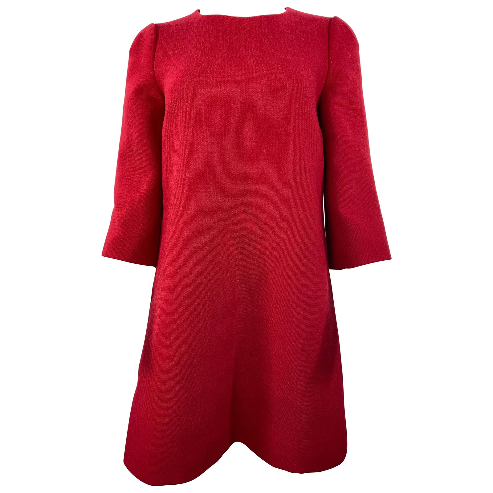 Dolce Gabbana Size 42 Red Wool Day Dress: Dolce Gabbana Size 42 Red Wool Day Dress A red wool mini dress by Dolce & Gabbana in size 42 (EU), made in Italy in the 21st century. It features a crew neck, 3/4 sleeves, an above-the-knee length, an
