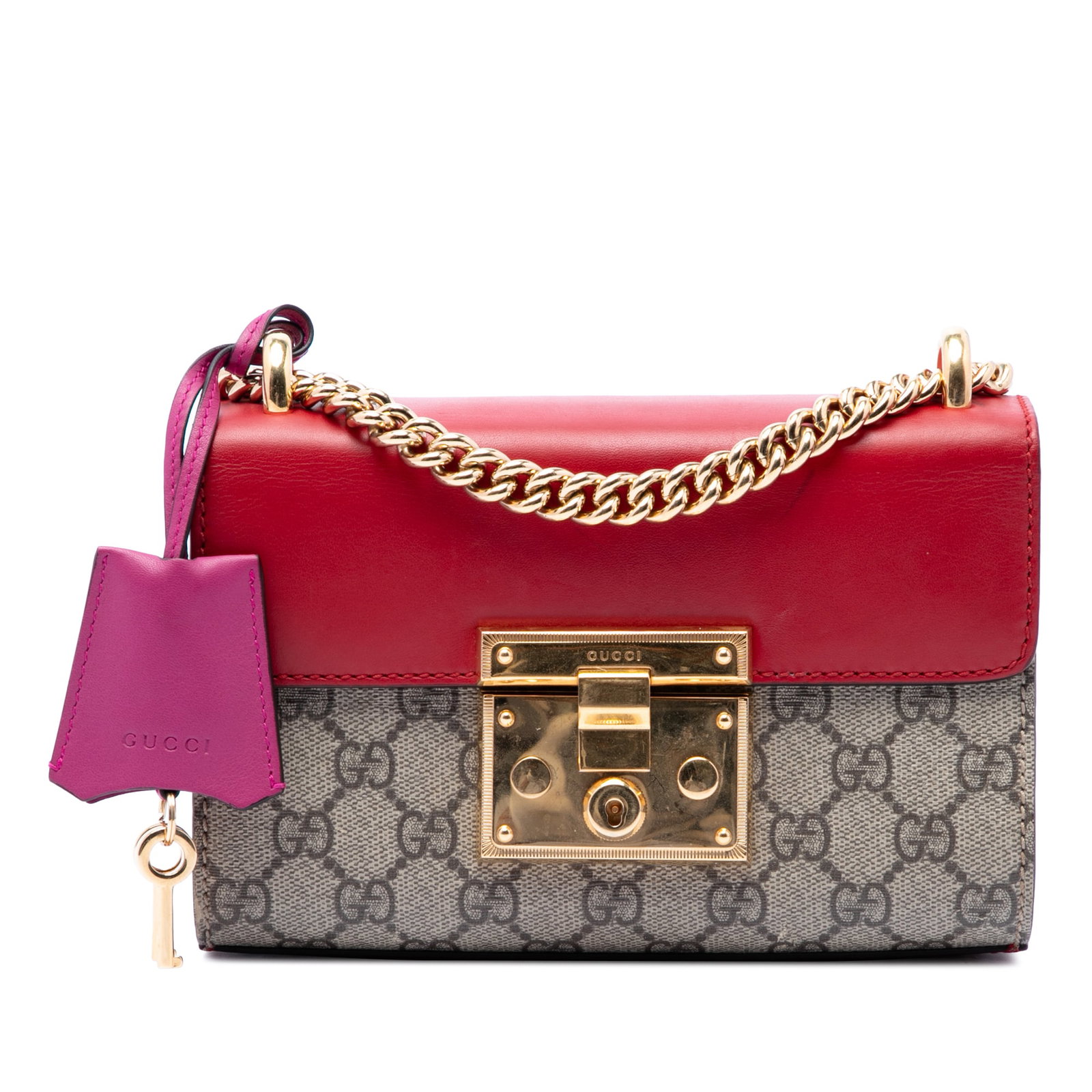 Gucci Padlock Small GG Supreme Crossbody Bag Beige: Gucci Padlock Small GG Supreme Crossbody Bag Beige Gucci Small GG Supreme Padlock Crossbody bag crafted with a coated canvas body, chain link shoulder strap, and a leather front flap with push lock cl