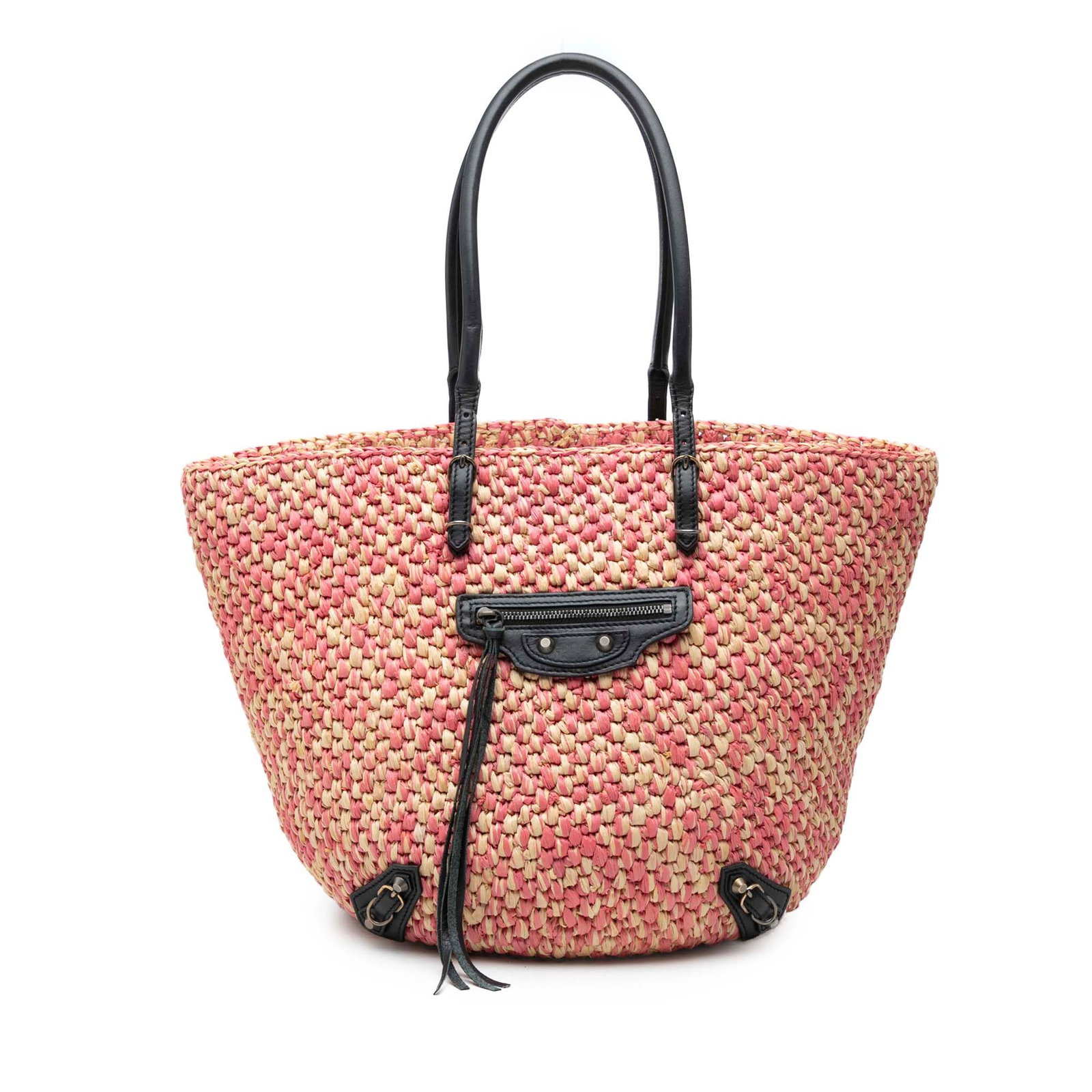 Balenciaga Motocross Classic Panier Raffia Basket Tote Pink (1 of 7)