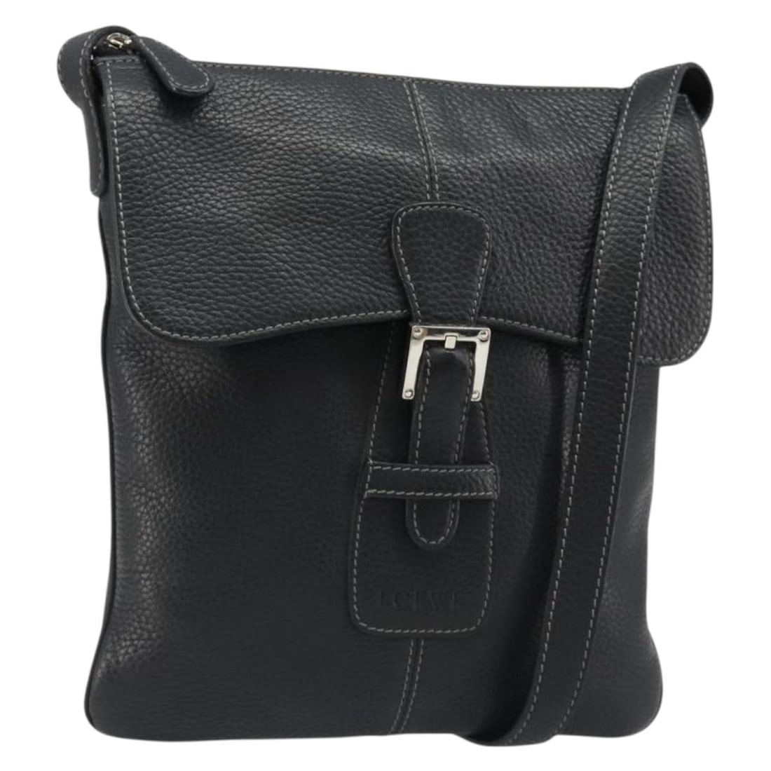 LOEWE black leather shoulder bag silver tone made in Spain (1 of 18)