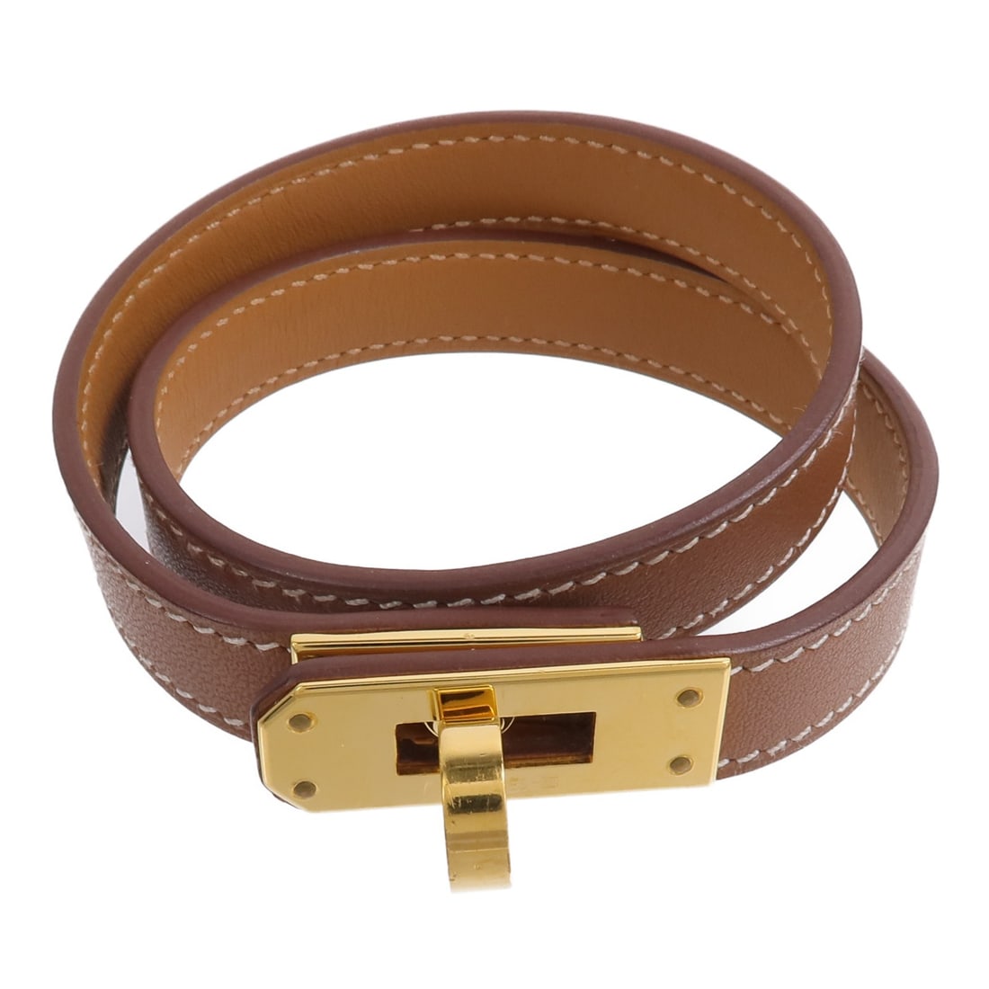 Hermes Mini Kelly Double Tour Bracelet Veau Swift Gold Brown (1 of 10)