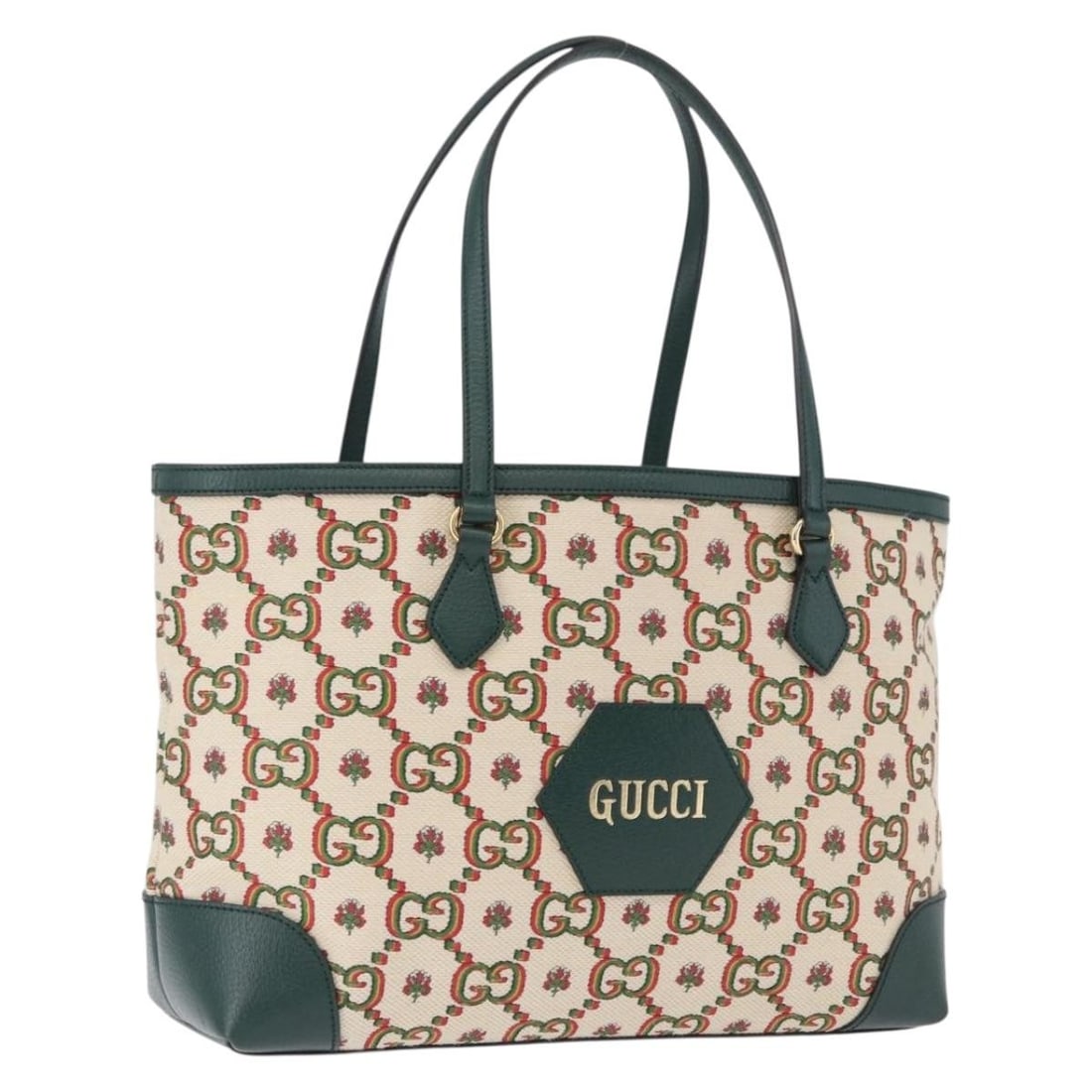 GUCCI 676681 Ophidia Canvas Tote Bag Green Gold: GUCCI 676681 Ophidia Canvas Tote Bag Green Gold Gucci Ophidia tote bag in green canvas with gold-tone detailing. Made in Italy, this women's tote includes a dust bag and is presented in AB very good c