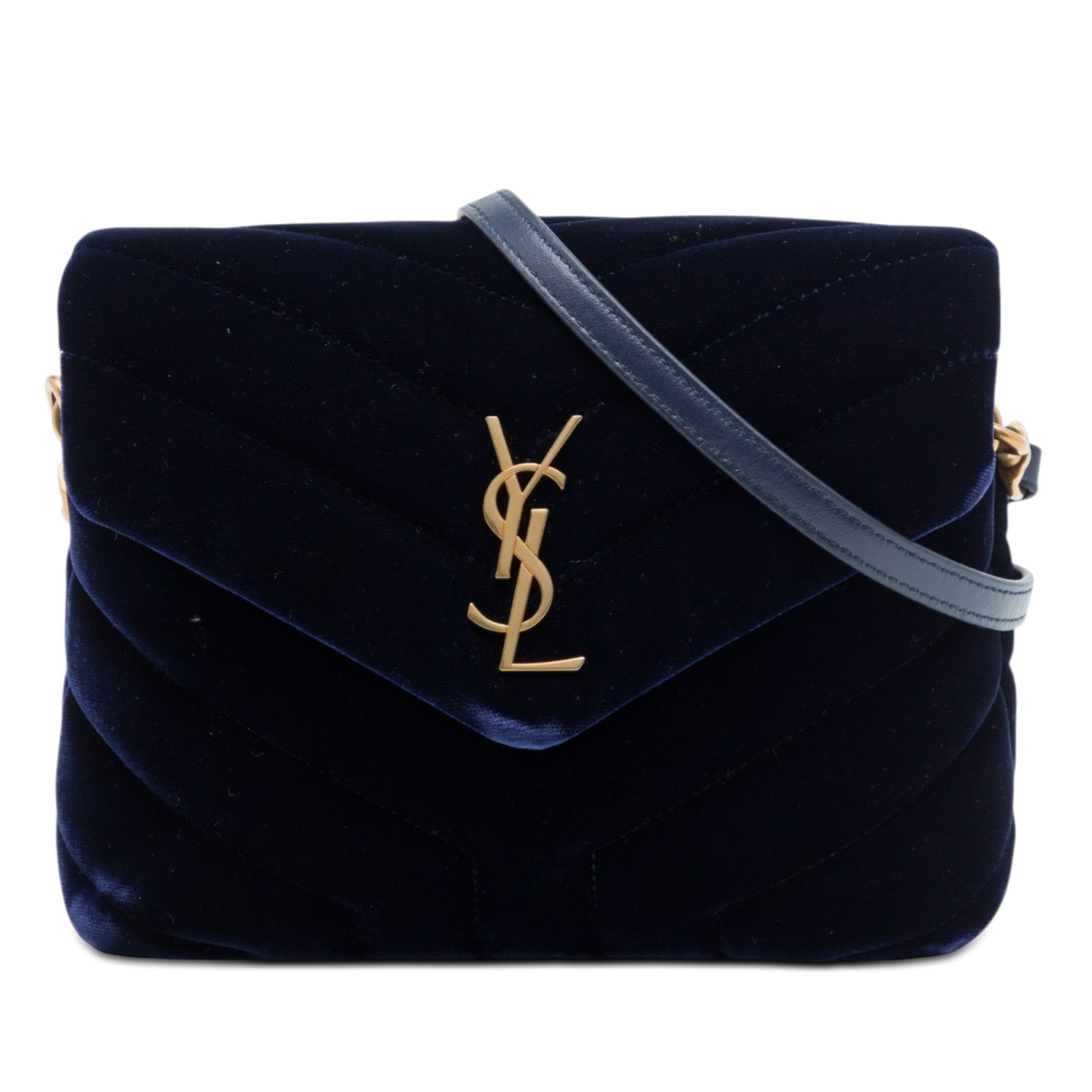 Saint Laurent LouLou Toy Matelasse Velvet Crossbody Bag Blue: Saint Laurent LouLou Toy Matelasse Velvet Crossbody Bag Blue Saint Laurent Toy Matelasse Velvet Monogram LouLou crossbody bag in blue quilted velvet. This bag features a detachable and adjustable flat