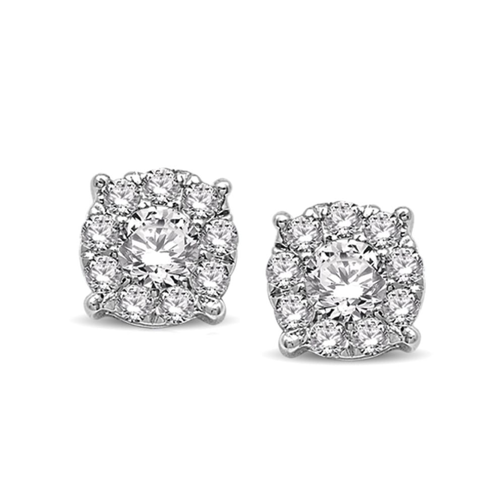 14K White Gold 1 Ct.Tw. Diamond Fashion Earrings: 14K White Gold 1 Ct.Tw. Diamond Fashion Earrings These beautiful Earrings are available in 14K White Gold. There are 20 round diamonds with a total carat weight of 1 Ct.Tw. set in a invisible setting 