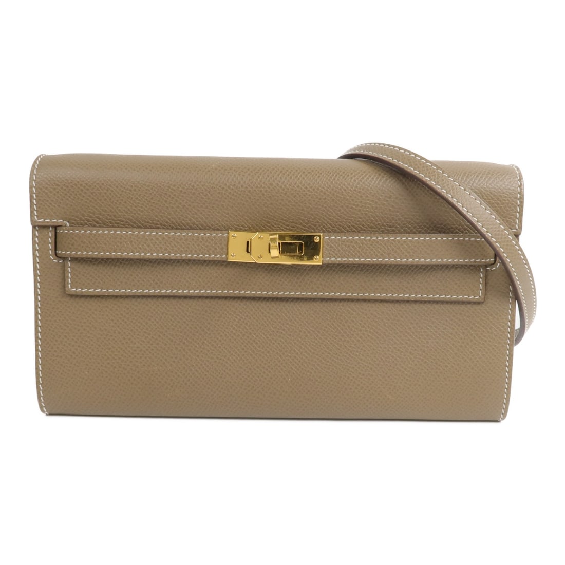 Hermes Kelly To Go Epsom Calfskin Shoulder Bag Etoupe GHW: Hermes Kelly To Go Epsom Calfskin Shoulder Bag Etoupe GHW Hermes Kelly To Go shoulder bag in Etoupe Grey x Brown x Etoupe, crafted from Epsom and calfskin (cowhide). This women's regular-size bag is m