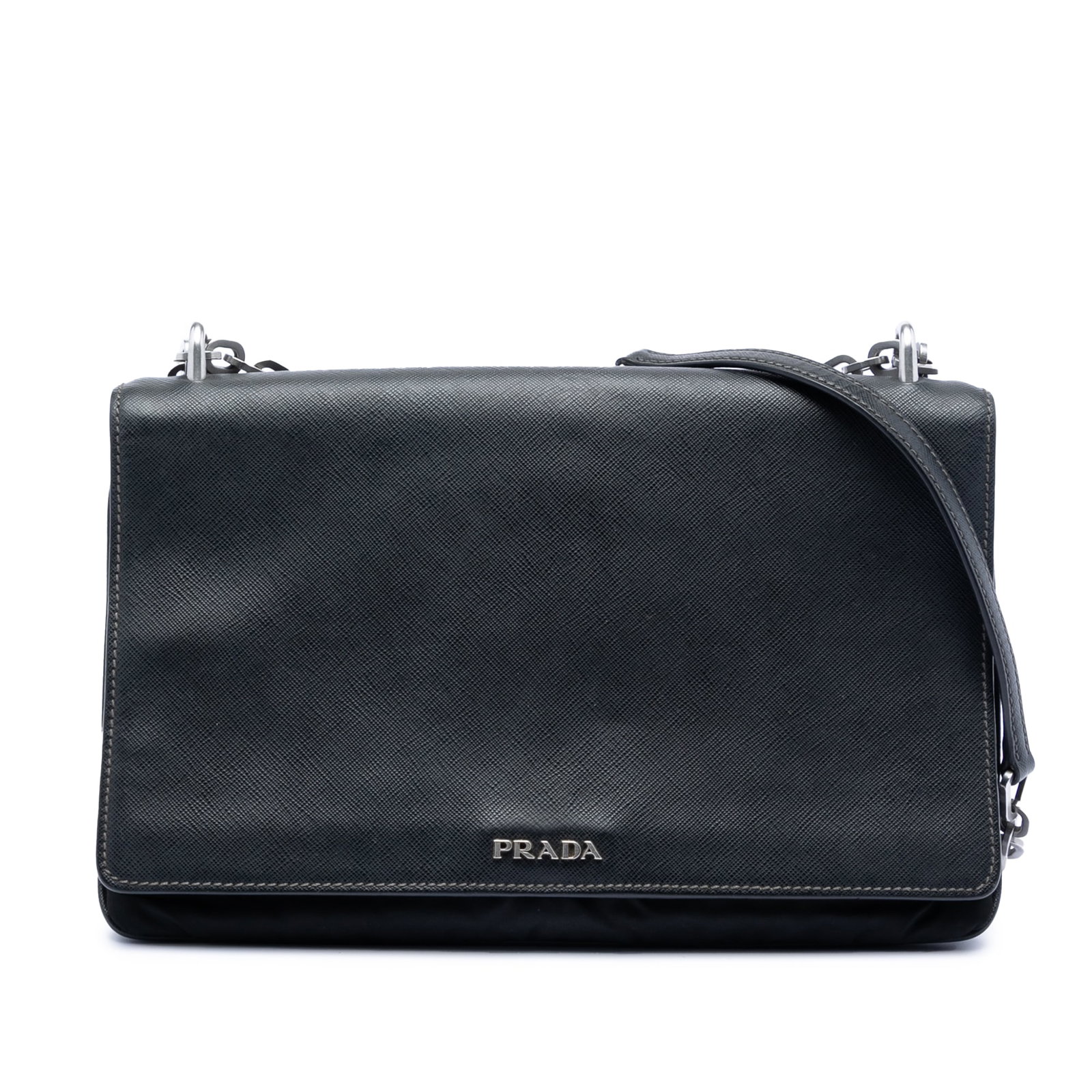 Prada Saffiano Lux Tessuto Black Leather and Nylon Chain Crossbody Bag (1 of 6)