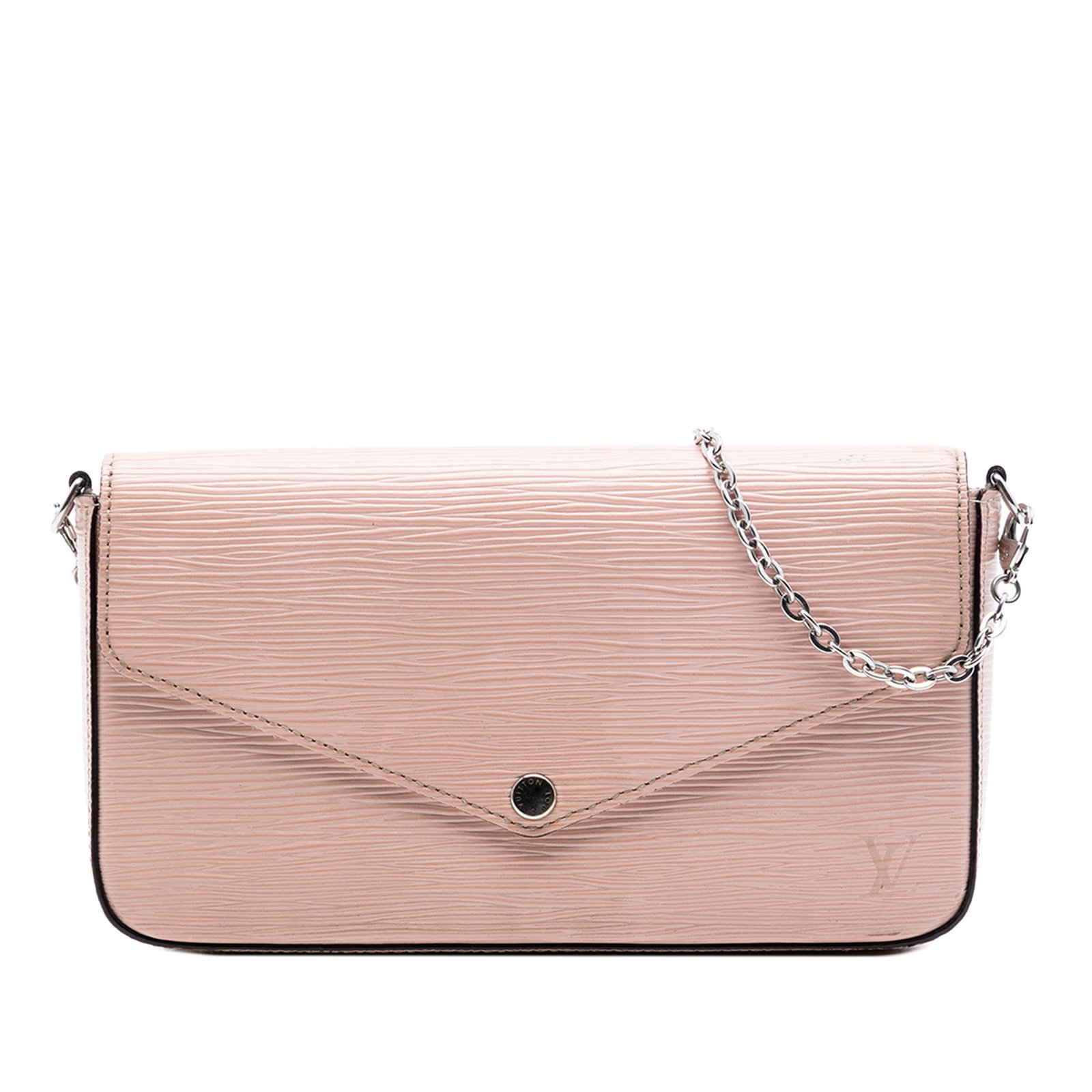 Louis Vuitton Epi Felicie Leather Chain Wallet Pink: Louis Vuitton Epi Felicie Leather Chain Wallet Pink Louis Vuitton Pochette Felicie in pink Epi leather with a detachable chain strap and flap snap closure. The bag includes a zip pouch and interior sl