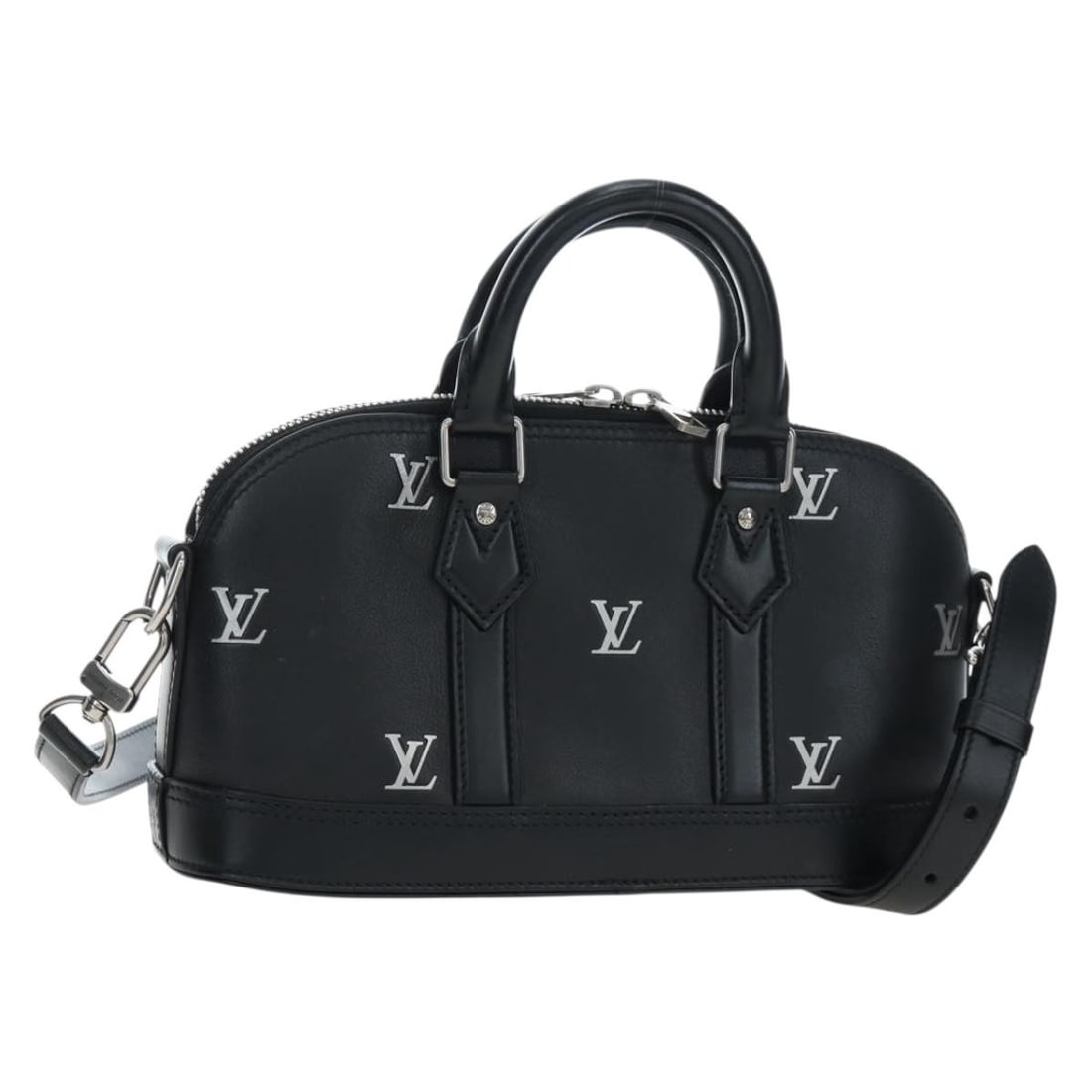 Louis Vuitton M24529 Alma EW black leather handbag with strap: Louis Vuitton M24529 Alma EW black leather handbag with strap Louis Vuitton Alma EW handbag in black leather with a structured silhouette and versatile carry options. Made in France, this women's bag 